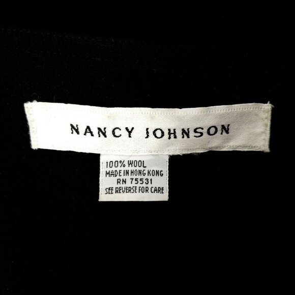Nancy Johnson Vintage Black Wool Dress S M Velvet Collar Beaded Embellished Long - Picture 9 of 10